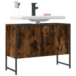 Berkfield Home Bathroom Sink Cabinet Smoked Oak 80x33x60 cm Engineered Wood in Brown - Size: 80 x 33 x 60 cm - thumbnail 2