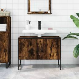 Berkfield Home Bathroom Sink Cabinet Smoked Oak 80x33x60 cm Engineered Wood in Brown - Size: 80 x 33 x 60 cm - thumbnail 3