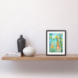 "Artery8 Wall Art Print Folk Art Giraffes Fun Cute Kids Bedroom Painting Artwork Framed 9X7 Inch in Black - Size: W7"" x H9""" - thumbnail 2