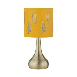 First Choice Lighting Romana - Antique Brass Touch Operated Table Lamp with Ochre Fern Shade in Bronze