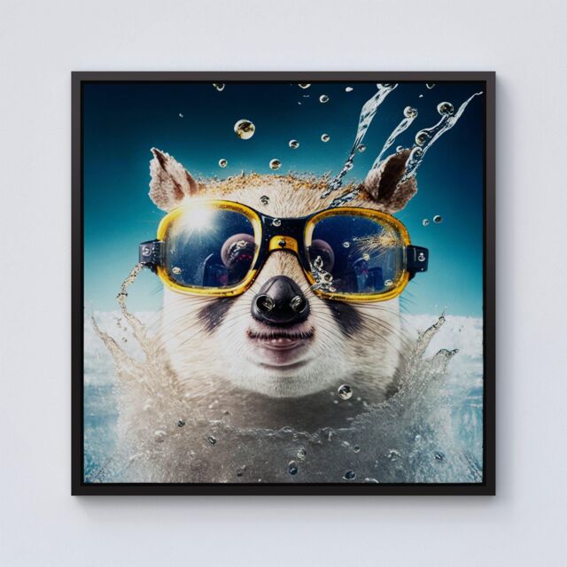 "Warren Reed - Designer Dormouse With Glasses Splashart Framed Canvas in Black - Size: W16"" x H16""" - image 1