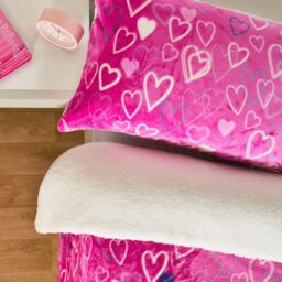 OHS Girl's Glow In The Dark Ultra Soft Heart Print Kids Duvet Cover Set with Pillowcase in Bright Pink - Size: Double - thumbnail 3