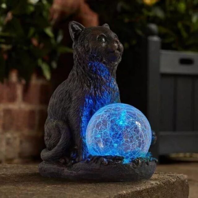 Marco Paul 2 Pack of Resin Cat Solar Powered Garden Ornament with Crystal Ball 15cm - image 1