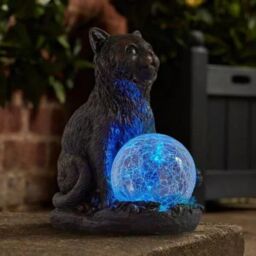 Marco Paul 2 Pack of Resin Cat Solar Powered Garden Ornament with Crystal Ball 15cm