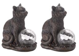 Marco Paul 2 Pack of Resin Cat Solar Powered Garden Ornament with Crystal Ball 15cm - thumbnail 2