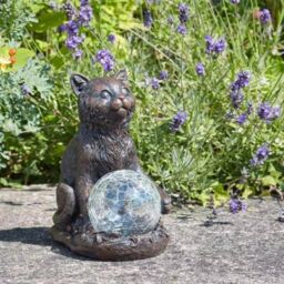 Marco Paul 2 Pack of Resin Cat Solar Powered Garden Ornament with Crystal Ball 15cm - thumbnail 3