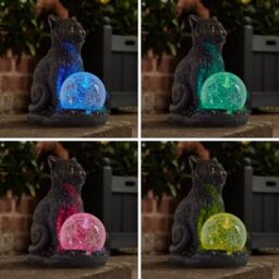 Marco Paul 2 Pack of Resin Cat Solar Powered Garden Ornament with Crystal Ball 15cm - thumbnail 6
