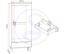 Seconique Leon 2 Door 1 Drawer Wardrobe in Natural - thumbnail 6