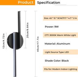 Goeco Wall Light Black Indoor 16 W Modern LED Wall Lamp 3000K Warm Light - thumbnail 5