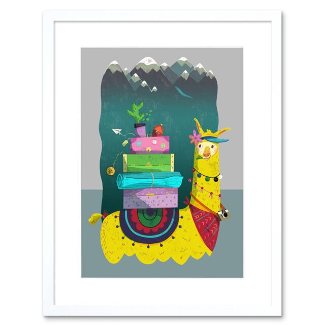 "Artery8 Wall Art Print Travelling Llama Framed Art in White - Size: W7"" x H9""" - image 1