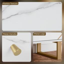 Wyld Haus Vekeba Coso 107cm White Marble Tone Sideboard Gold Legs & 3 Doors - thumbnail 5
