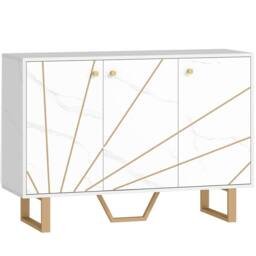 Wyld Haus Vekeba Coso 107cm White Marble Tone Sideboard Gold Legs & 3 Doors - thumbnail 2