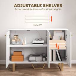 Wyld Haus Vekeba Coso 107cm White Marble Tone Sideboard Gold Legs & 3 Doors - thumbnail 4