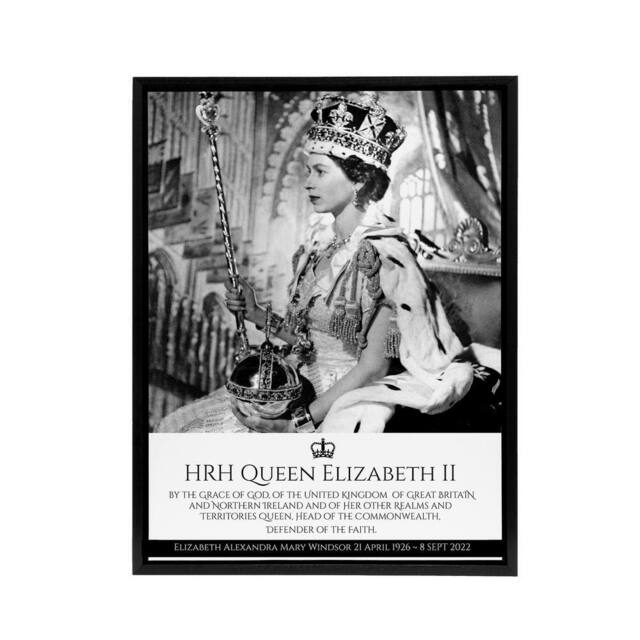 "Artery8 HRH Queen Elizabeth II Coronation Framed Canvas Wall Art Print in Grey - Size: W12"" x H16""" - image 1