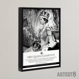 "Artery8 HRH Queen Elizabeth II Coronation Framed Canvas Wall Art Print in Grey - Size: W12"" x H16""" - thumbnail 2