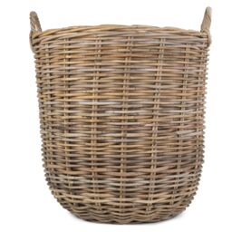 Red Hamper Rattan Hessian Lined Tall Round Fireside Rattan Log Basket in Brown - thumbnail 3