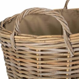 Red Hamper Rattan Hessian Lined Tall Round Fireside Rattan Log Basket in Brown - thumbnail 4