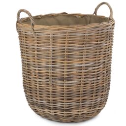 Red Hamper Rattan Hessian Lined Tall Round Fireside Rattan Log Basket in Brown