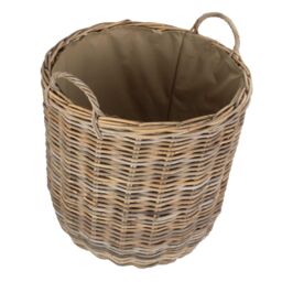 Red Hamper Rattan Hessian Lined Tall Round Fireside Rattan Log Basket in Brown - thumbnail 2