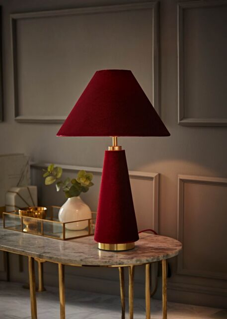 ValueLights Martha Conical Lamp Shade Velvet Boucle Full Fabric Table Lamp in Burgundy - image 1