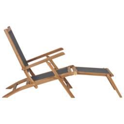 Berkfield Home Classic Deck Chair with Footrest Solid Teak Wood Black - thumbnail 3