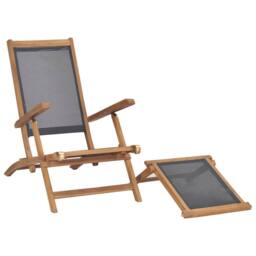 Berkfield Home Classic Deck Chair with Footrest Solid Teak Wood Black - thumbnail 6