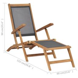 Berkfield Home Classic Deck Chair with Footrest Solid Teak Wood Black - thumbnail 9