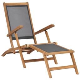 Berkfield Home Classic Deck Chair with Footrest Solid Teak Wood Black - thumbnail 2