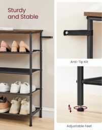 VASAGLE Narrow Shoe Storage with Fabric Shelves Top Steel Frame Design in Brown - thumbnail 4
