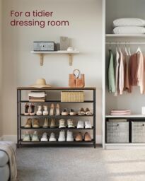 VASAGLE Narrow Shoe Storage with Fabric Shelves Top Steel Frame Design in Brown - thumbnail 2