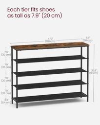 VASAGLE Narrow Shoe Storage with Fabric Shelves Top Steel Frame Design in Brown - thumbnail 3