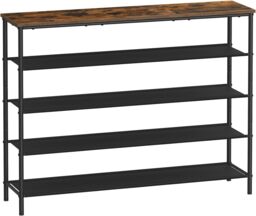 VASAGLE Narrow Shoe Storage with Fabric Shelves Top Steel Frame Design in Brown - thumbnail 9
