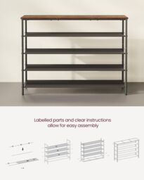 VASAGLE Narrow Shoe Storage with Fabric Shelves Top Steel Frame Design in Brown - thumbnail 8