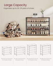 VASAGLE Narrow Shoe Storage with Fabric Shelves Top Steel Frame Design in Brown - thumbnail 5