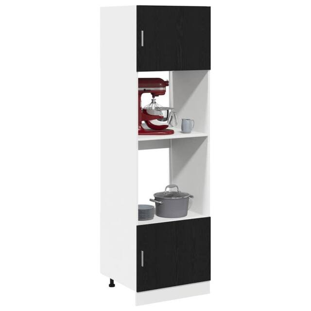 Berkfield Home Microwave Cabinet Black Oak 60x57x207 cm Engineered Wood - Size: 60 x 57 x 207 cm - image 1