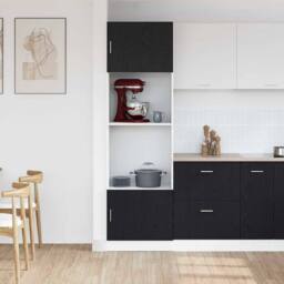 Berkfield Home Microwave Cabinet Black Oak 60x57x207 cm Engineered Wood - Size: 60 x 57 x 207 cm - thumbnail 4