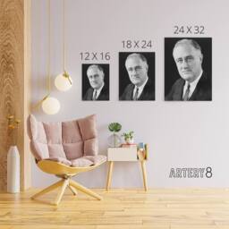 "Artery8 FDR Franklin D Roosevelt US President Canvas Wall Art Print in Grey - Size: W18"" x H24""" - thumbnail 4