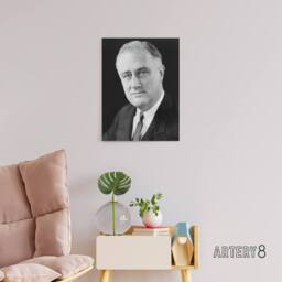 "Artery8 FDR Franklin D Roosevelt US President Canvas Wall Art Print in Grey - Size: W18"" x H24""" - thumbnail 3