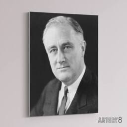 "Artery8 FDR Franklin D Roosevelt US President Canvas Wall Art Print in Grey - Size: W18"" x H24""" - thumbnail 2