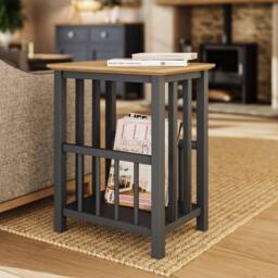 VOGREX Graphite Blue Oak Veneer Side Storage Table Fully Assembled in Dark Blue - thumbnail 4