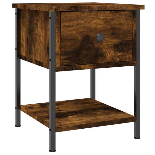 Berkfield Home Bedside Table Smoked Oak 34x35.5x45 cm Engineered Wood in Brown - image 1