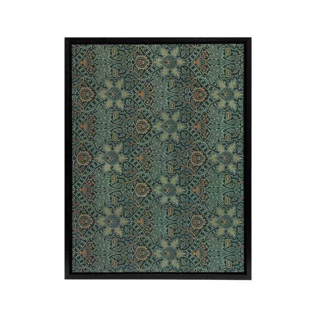 "Artery8 Ispahan Pattern Arabesque Textile Framed Canvas Wall Art Print Morris in Blue - Size: W12"" x H16""" - image 1