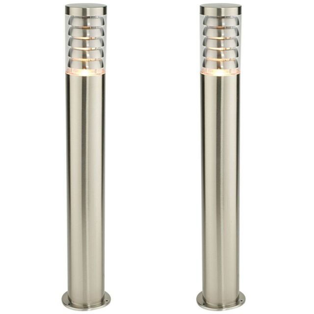 Loops 2 PACK Outdoor Garden Bollard Light 80cm Brushed Steel 9W Outside Lamp Post IP44 in Metallics - image 1