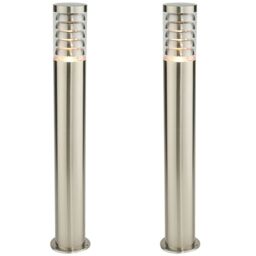 Loops 2 PACK Outdoor Garden Bollard Light 80cm Brushed Steel 9W Outside Lamp Post IP44 in Metallics