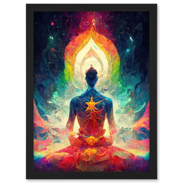 Artery8 Ethereal Seven Chakra Meditation Astral Artwork Framed Wall Art Print A4 in Black - image 1