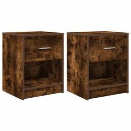Berkfield Home Bedside Cabinets 2 pcs with Drawer Smoked Oak 40x34x50 cm in Dark Brown - Size: 40 x 34 x 50 cm