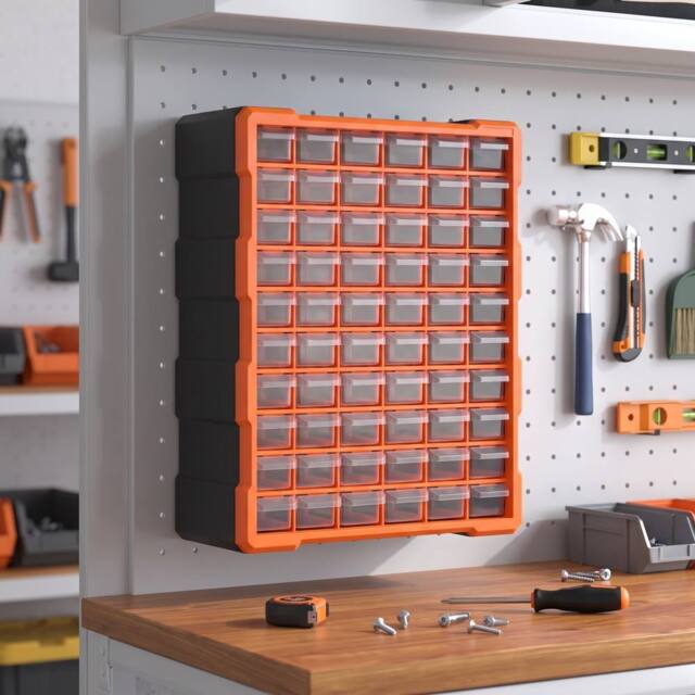 STILVORA 60-Drawer Parts Organiser Cabinet with Transparent Drawers in Orange - image 1