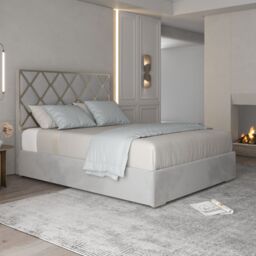 KDMD Repose Upholstered Soft Velvet Metal Designer Bed Frame in Grey - Size: King - thumbnail 2
