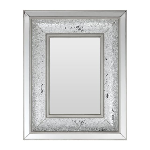 Orsina Boutique Style Wall Mirror with Decorative Mosaic Inlay, Bevelled Frame Rectangular Mirror for Living Room in Silver - image 1