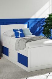 Time4sleep Maxistore 3 Door Blue Wooden Storage Single Bed Frame in White - thumbnail 1